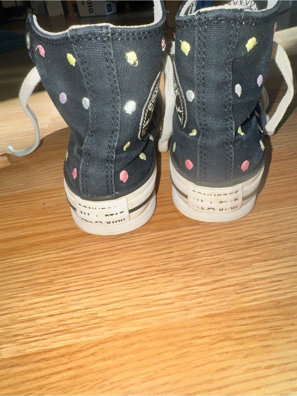 Converse Black High Top Sneakers with Multicolor Polka Dots Youth Girls Size 1